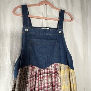 Denim Patchwork Maxi Jumper Dress in Blue and Multi-Color